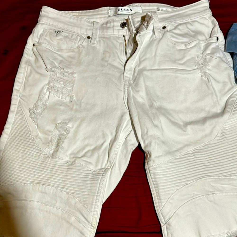 White jean shorts semi distressed great condition